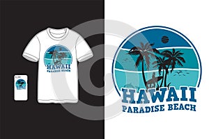 Hawaii paradise beach t shirt design silhouette retro style