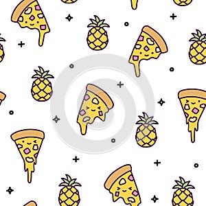 Hawaii pineapple pizza seamless pattern cute kawaii