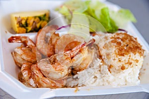 Hawaii shrimp scampi and rice photo
