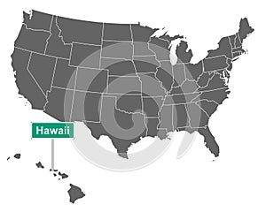 Hawaii state limit sign and map of USA