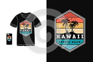Hawaii summer beach t shirt design silhouette retro style