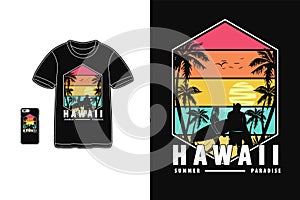 Hawaii summer paradise t shirt design silhouette retro style