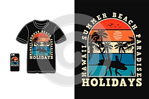 Hawaii summer paradise t shirt design silhouette retro vintage style