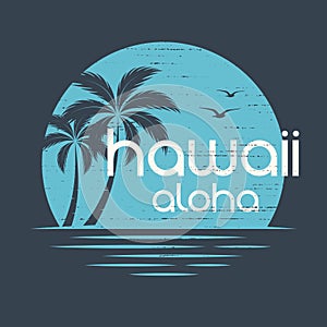 Hawaii Sunset. T-shirt and apparel vector design, print, typogra photo