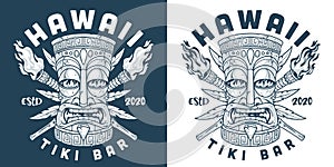 Hawaii Tiki bar sticker monochrome