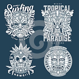 Hawaii Tiki monochrome set stickers