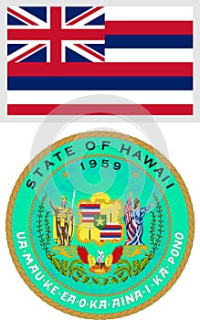 Hawaii US State Flag and Coat of Arm Design illustration Vector
