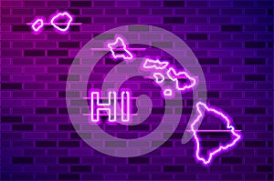 Hawaii US state glowing purple neon lamp sign