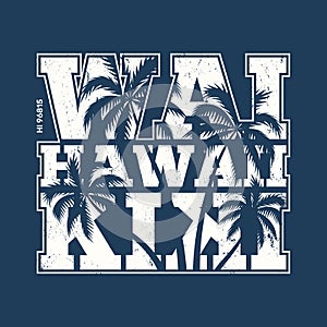 Hawaii Waikiki tee print with palm trees.