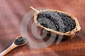 Hawaiian black salt in organic bowl