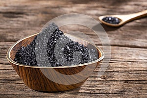 Hawaiian black salt in wooden bowl