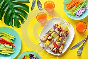 Hawaiian chicken grilled kabob summer concept