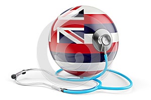 Hawaiian flag with stethoscope. Health care in Hawaii concept, 3D rendering