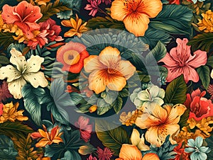 Hawaiian Floral pattern tillable background.