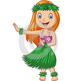 Hawaiian girl dancing hula on white background