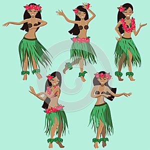 Hawaiian cartoon girls dancing hula vector image