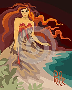 Hawaiian goddess of volcano Pele. Retro Vector illustration