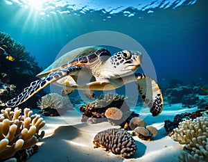 Hawaiian Green Sea Turtle (Chelonia mydas) in the Red