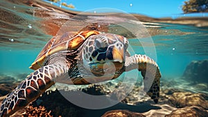 Hawaiian Green Sea Turtle swimming underwater