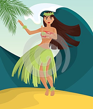 Hawaiian hula dancer young pretty woman.