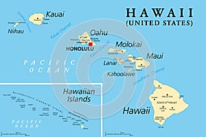Hawaiian Islands, archipelago in the Pacific Ocean, political map