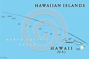 Hawaiian Islands, political map, the state of Hawaii and Midway Island photo