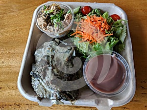 Hawaiian Lau Lau plate Served with Fresh/Day Old Poi in bowl, salad, Tofu poke