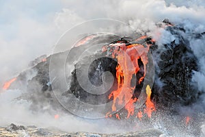 Hawaiian Magma Flowing Into Pacific Ocean