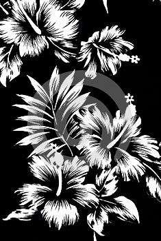 Hawaiian patterns, black and white tone.