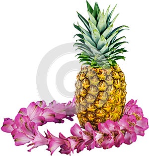 Hawaiian pineapple and fresh purple flower lei photo