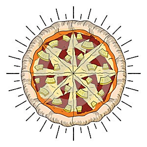 Hawaiian pizza pineapple, ham - illustration/ clipart