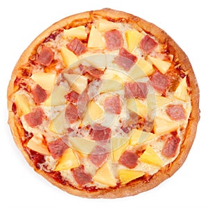 Hawaiian pizza on white background