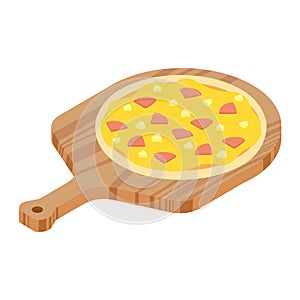 Hawaiian pizza on wooden board for restaurants or pizzerias