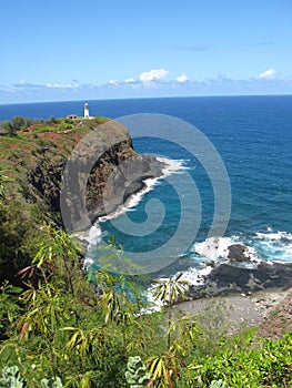 Hawaiian scene with lighthouse