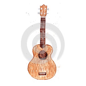 Hawaiian simbols - Ukulele. Watercolor illustration. Isolated on white.