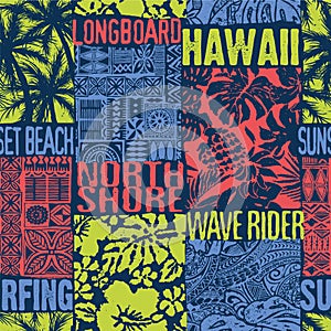 Hawaiian style hibiscus and tribal element fabric patchwork