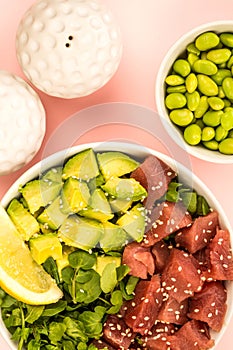 Hawaiian Style Tuna And Avocado Sashimi Poke Food Bowl