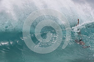 Hawaiian summertime body surfing wave backwash