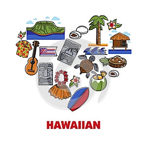 Hawaiian symbols travel to Hawaii food nature and entertainment