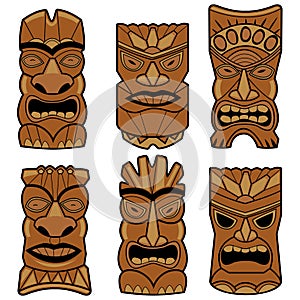 Hawaiian tiki statue masks. Vector illustration