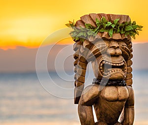 Hawaiian Tiki Statue during Sunrise  a traditional image.