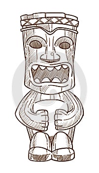Hawaiian totem wooden statue with open mouth sketch
