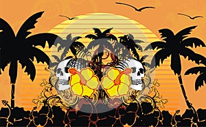 Hawaiian tropical beach skull frame background1