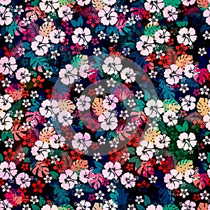 Hawaiian tropical floral seamless pattern.