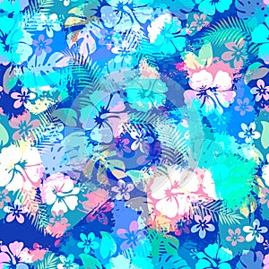 Hawaiian tropical floral seamless pattern. photo