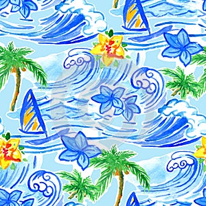 Hawaiian waves seamless pattern