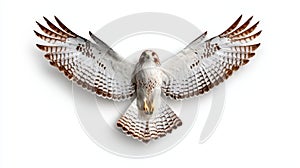 Hawk in flight white isolate background