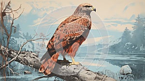 Hawk Painting In The Style Of Richard Phillips With Risograph Ra 8800 Texture