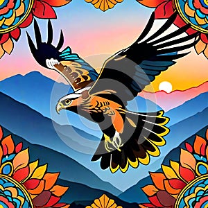 Hawk red tail osprey raptor flying decorative artistic design