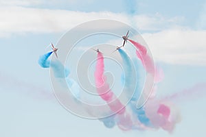 Hawk T1 jets with colored smokes on air show